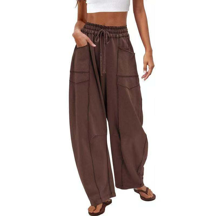 Contrast‑Stitch Baggy Wide Leg Pants