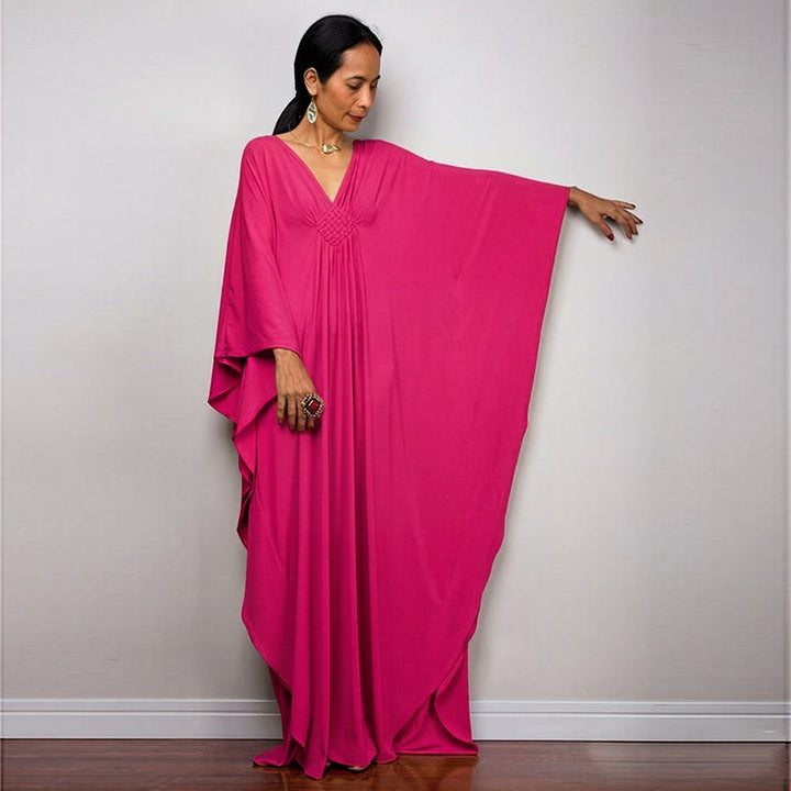 Deep V-neck batwing sleeve dress cover-up
