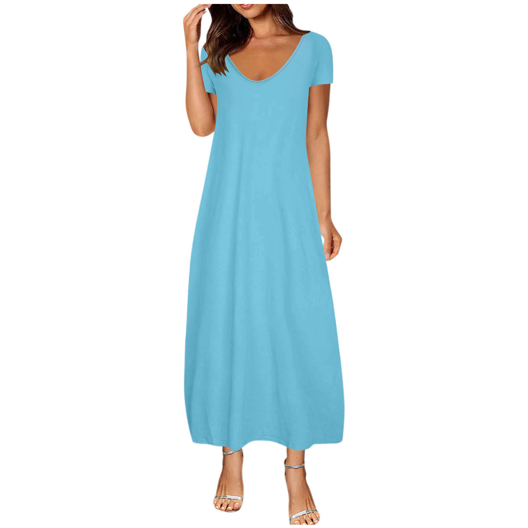 V-neck short-sleeved loose casual long dress