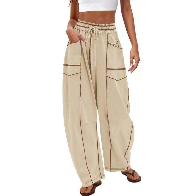 Contrast‑Stitch Baggy Wide Leg Pants