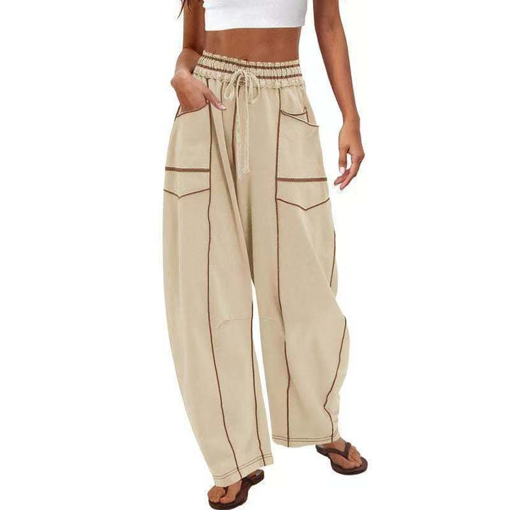 Contrast‑Stitch Baggy Wide Leg Pants