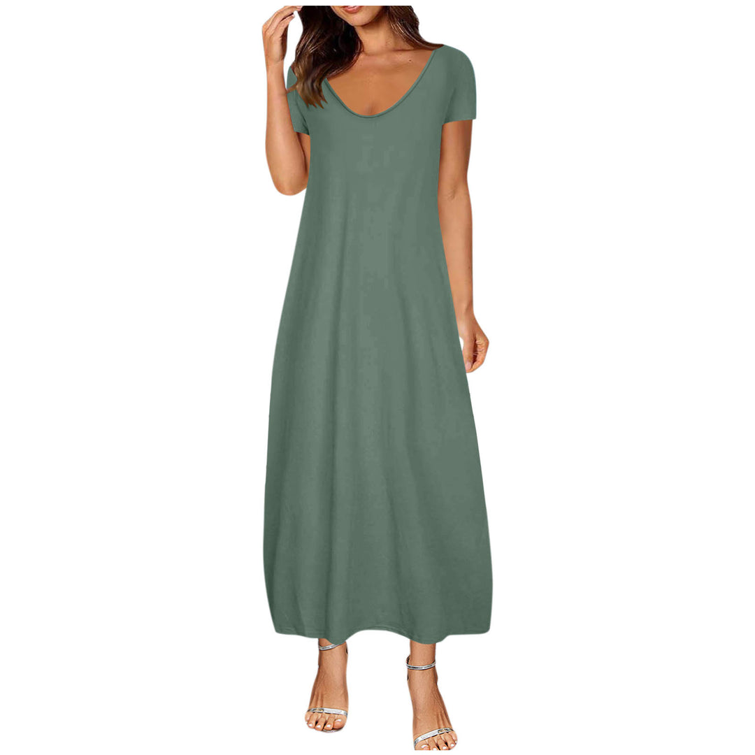 V-neck short-sleeved loose casual long dress