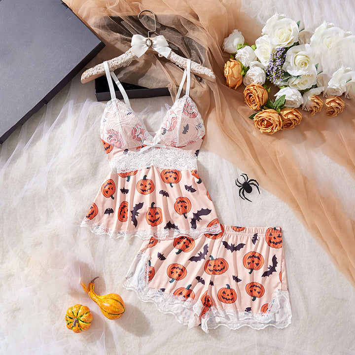V-neck lace camisole and shorts pajama set