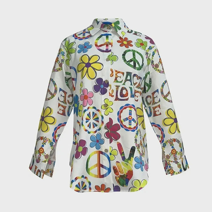 Floral Pattern Collared Long-Sleeved Shirt