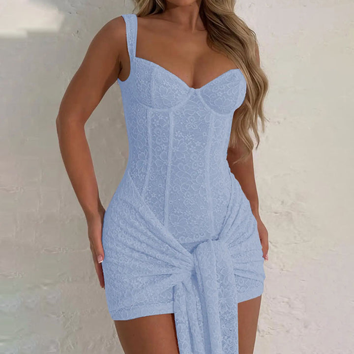 Lace-paneled, lace-up, form-fitting camisole dress