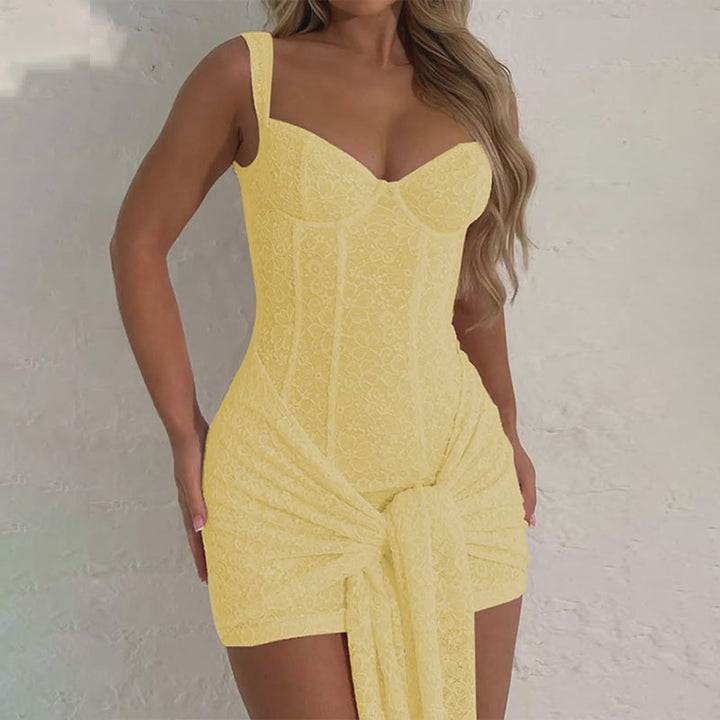 Lace-paneled, lace-up, form-fitting camisole dress