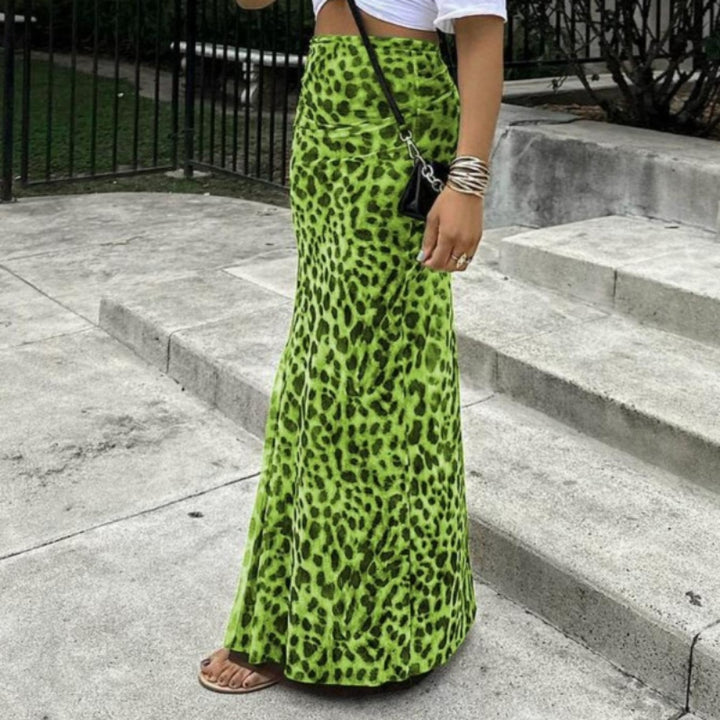 High-waisted leopard print slim-fit fishtail maxi skirt
