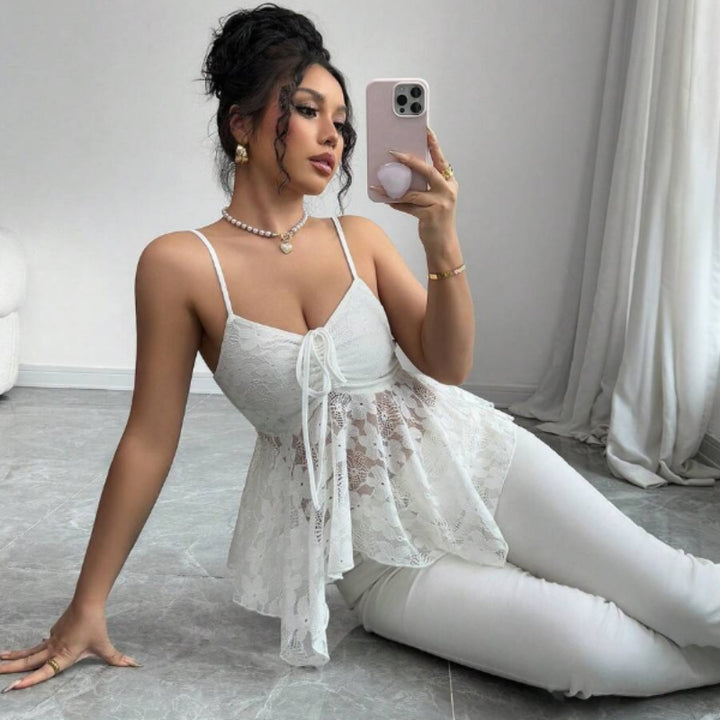 Floral lace camisole with spaghetti straps